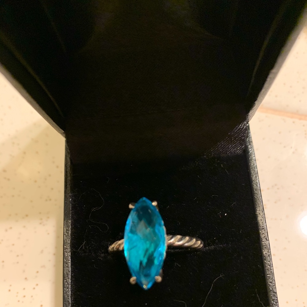 David Yurman 925 SS Marquise Cut Topaz Ring, SZ 7